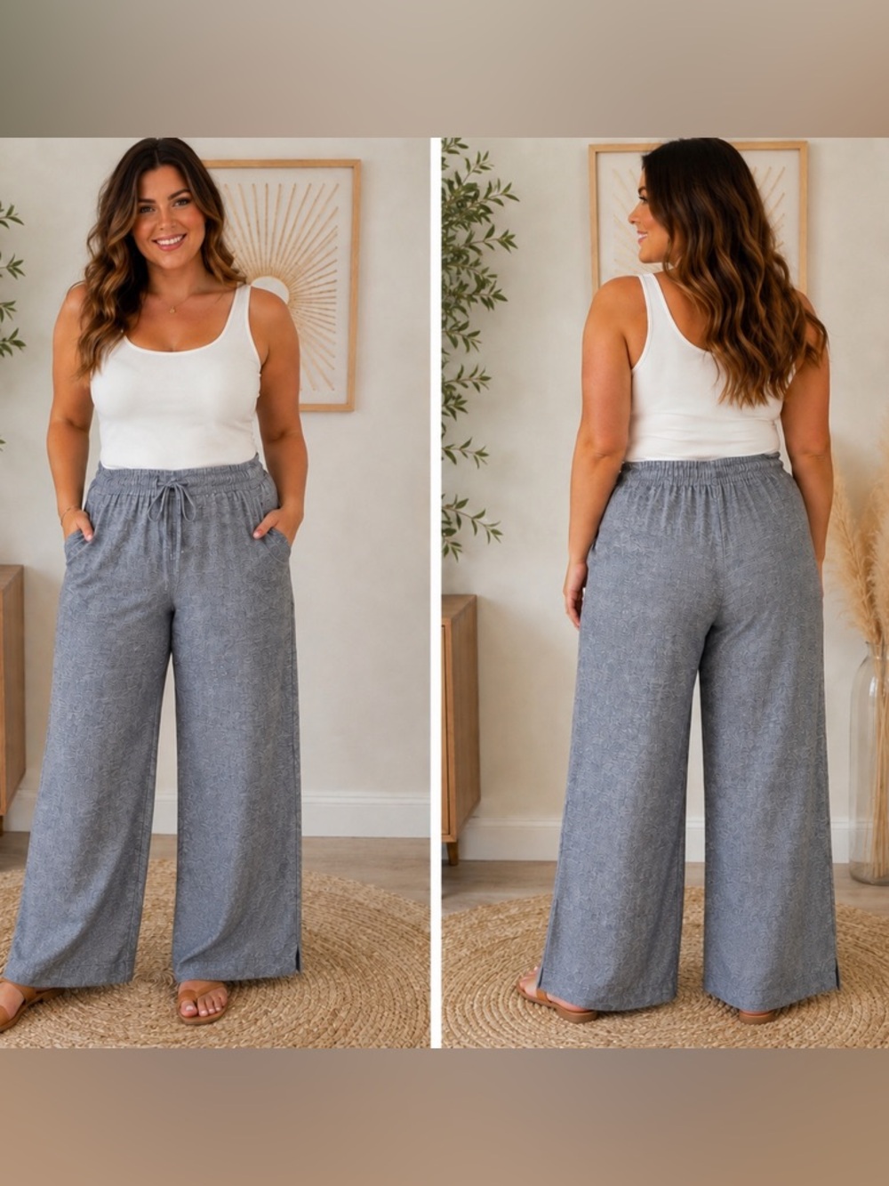Blue Gray Wide Leg Pull-On Pants